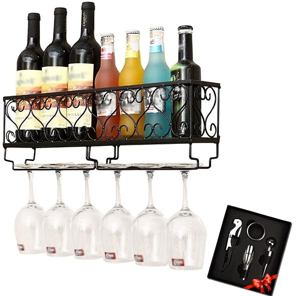 Menzs Wall Mounted Wine Rack Black Champagne Glass Goblets Stemware