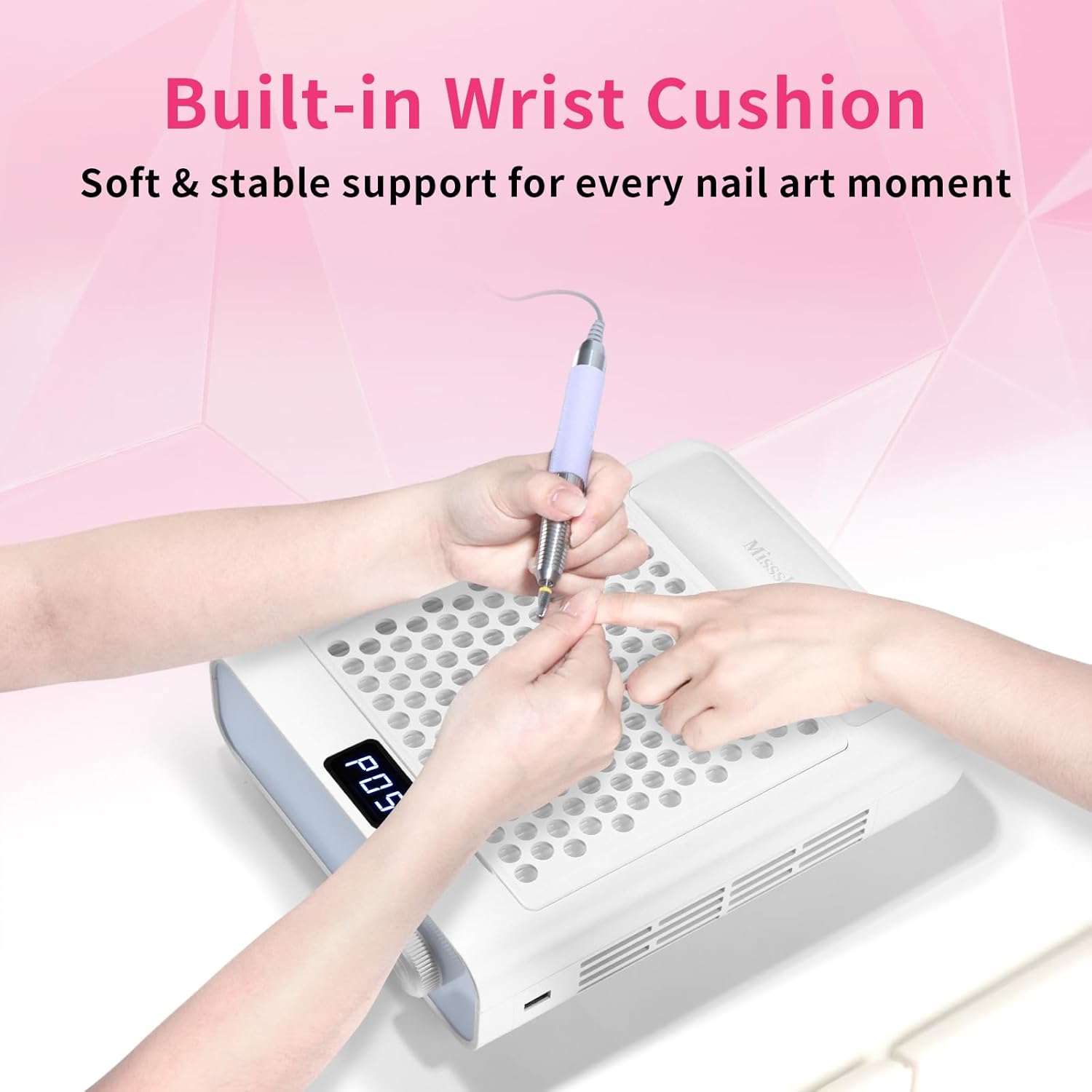 Missshine Nail Dust Collector with Arm Support – Quiet Suction, 5-Speed Adjustable Vacuum with Flexible Stand for Professional Nail Art