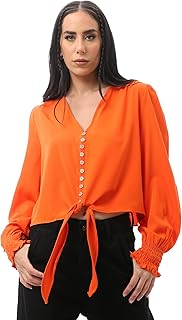 ريفين قميص عصري باكمام طويلة وازرار بلون برتقالي سادة للنساء