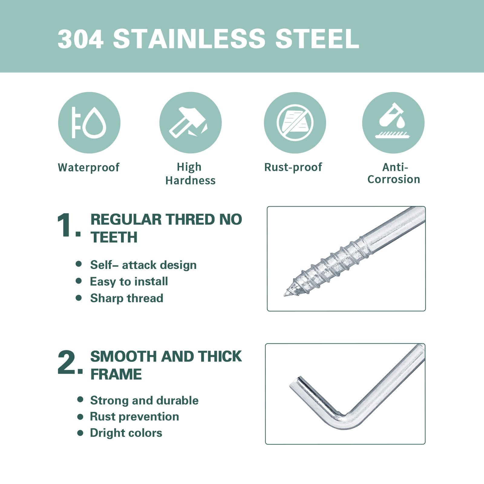 Ticway 85 PCS Galvanized Spiral Square Bend Hook Set, 5 Sizes Heavy Duty Self-Tapping Hooks for Home Garage - Image 3