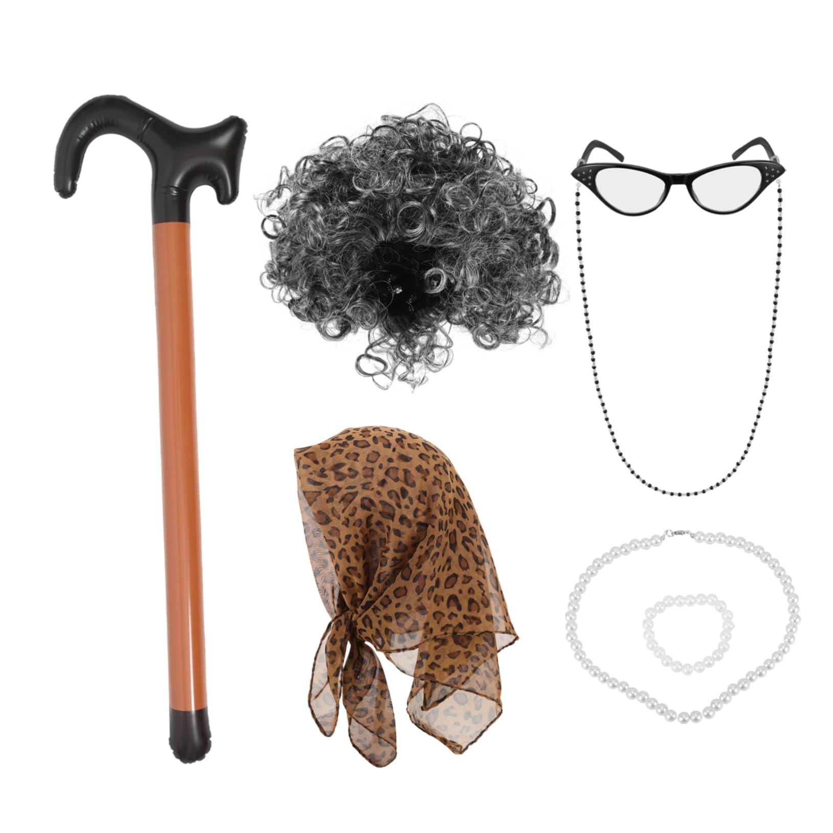 3sätze Old Lady Wig Für Kostümparty Teiliges Grandma Cosplay Kostüm Mit Brille Und Schmuck Für Halloween Theateraufführungen Und Karneval