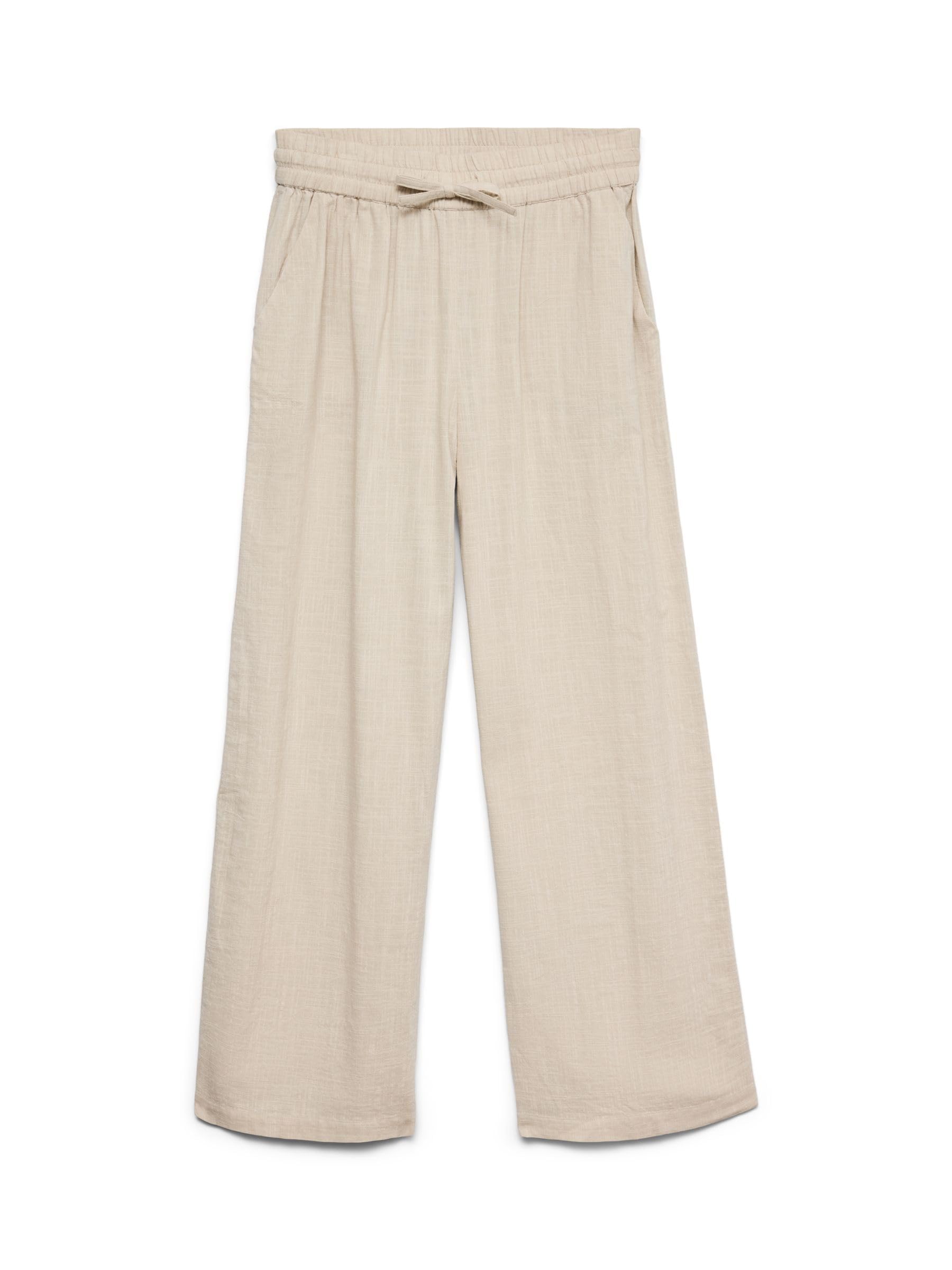 VERO MODA Women's Vmcaia Mw Wide Pant WVN Noos, Silver Lining, L