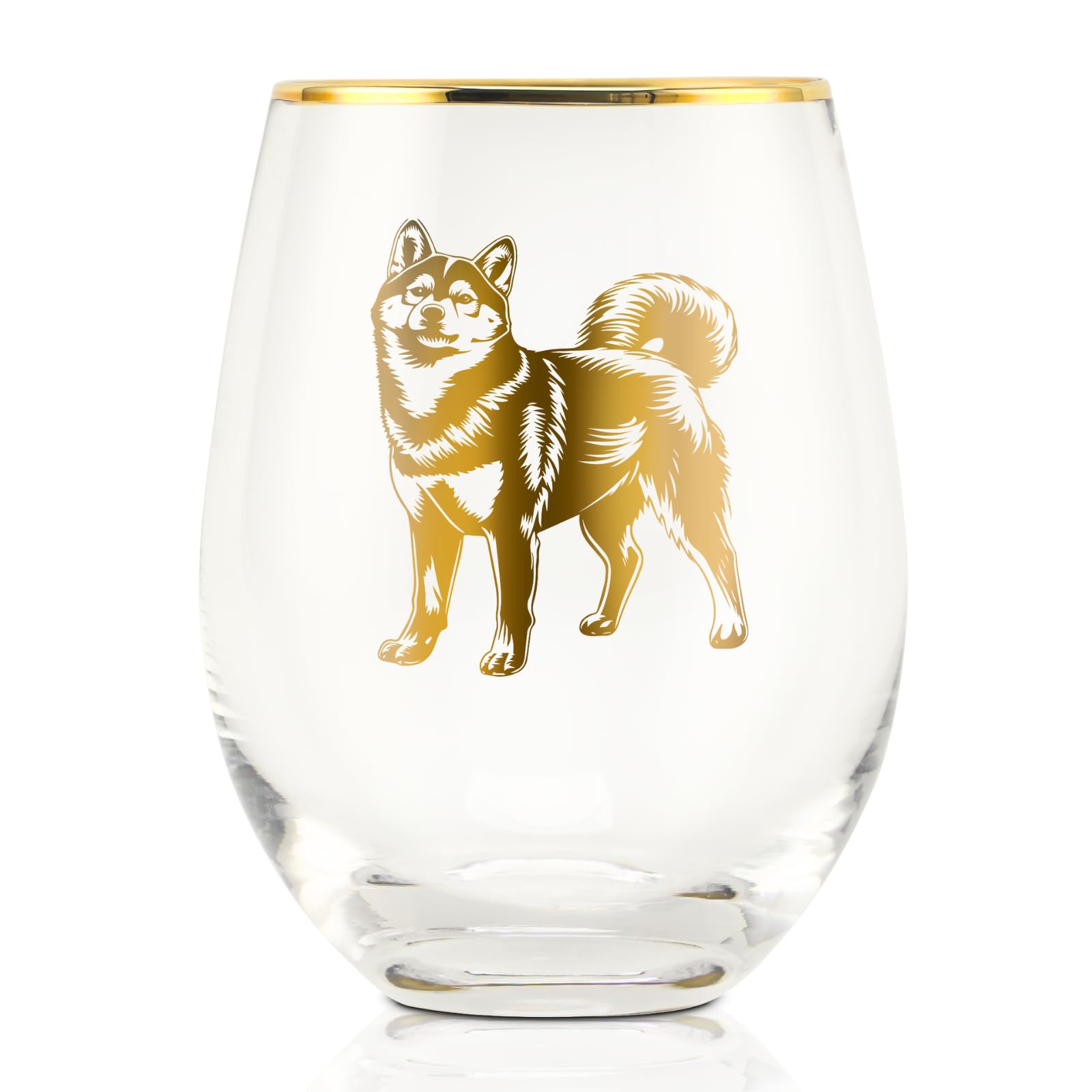 Onebttl Shiba Inu Gifts for Women/Men, 17oz Stemless Wine Glass with Cute Shiba Inu Pattern, Gifts for Birthdays, Dog Lover Parties, Shiba Inu Gifts for Shiba Inu Lovers, Gold