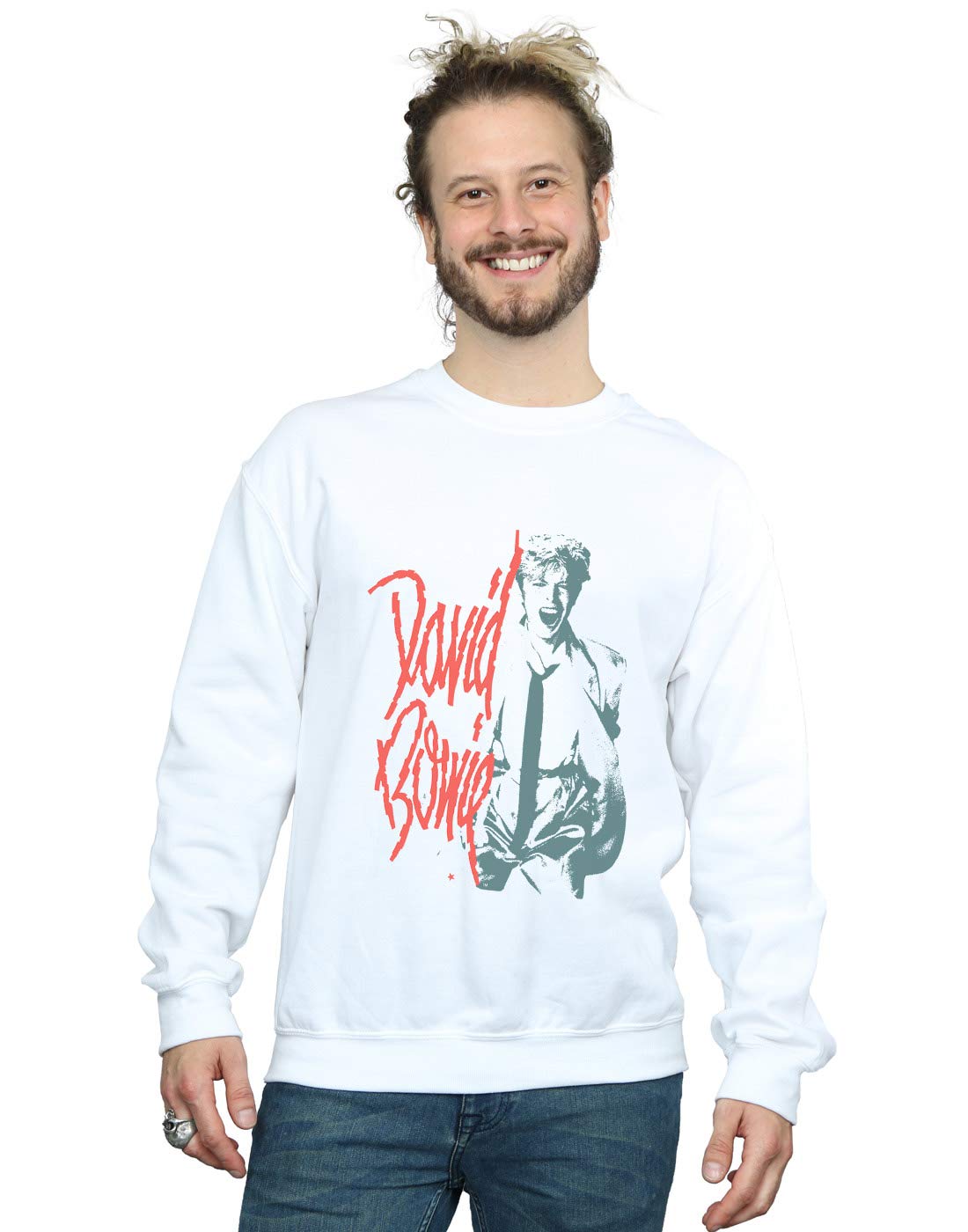 Absolute Cult David Bowie Men's Mono Shout Sweatshirt White Small