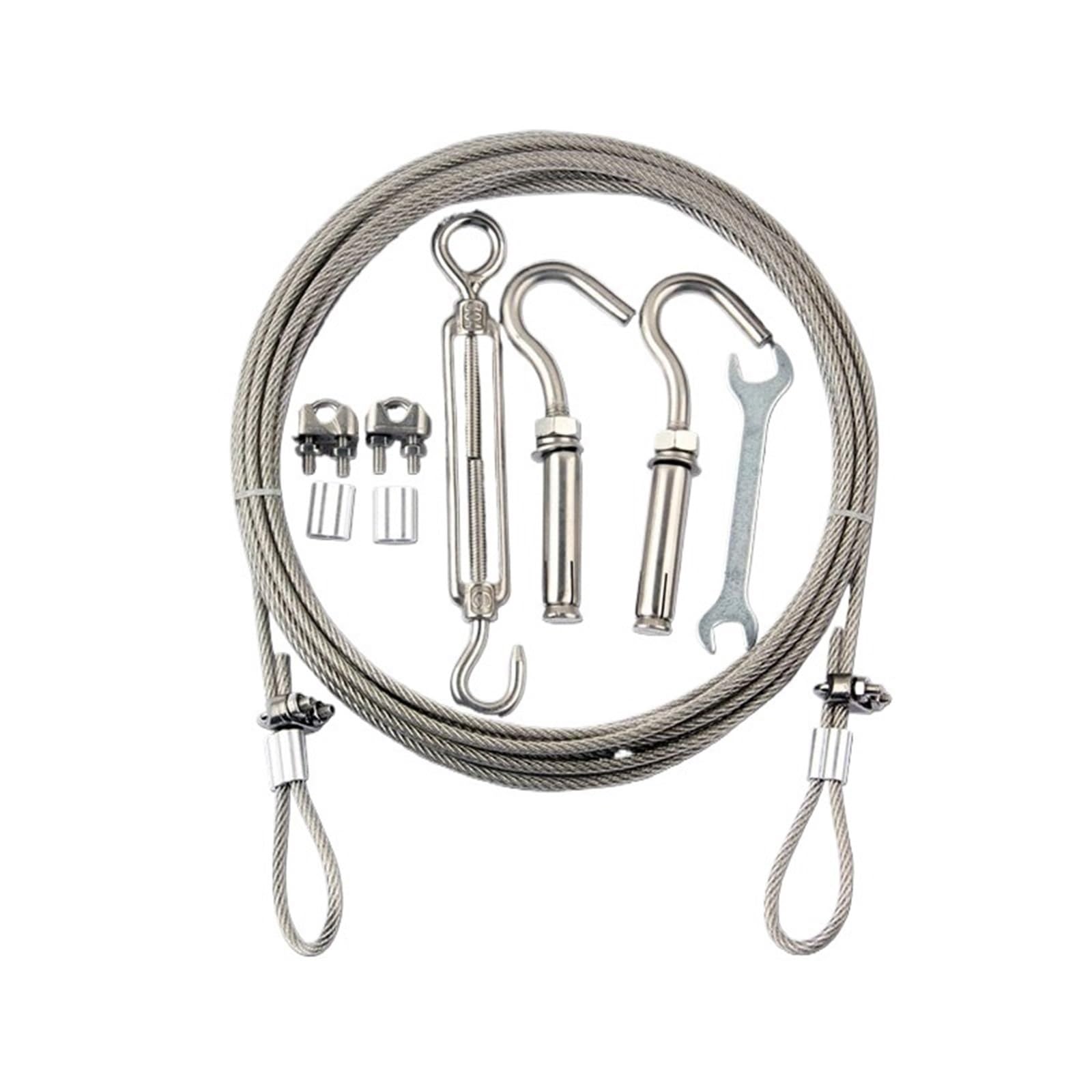 Corda in acciaio Kit di sospensione con cavo metallico rivestito in PVC da 4 mm gancio tenditore for tralicci giardino e ringhiere domestiche(XL)