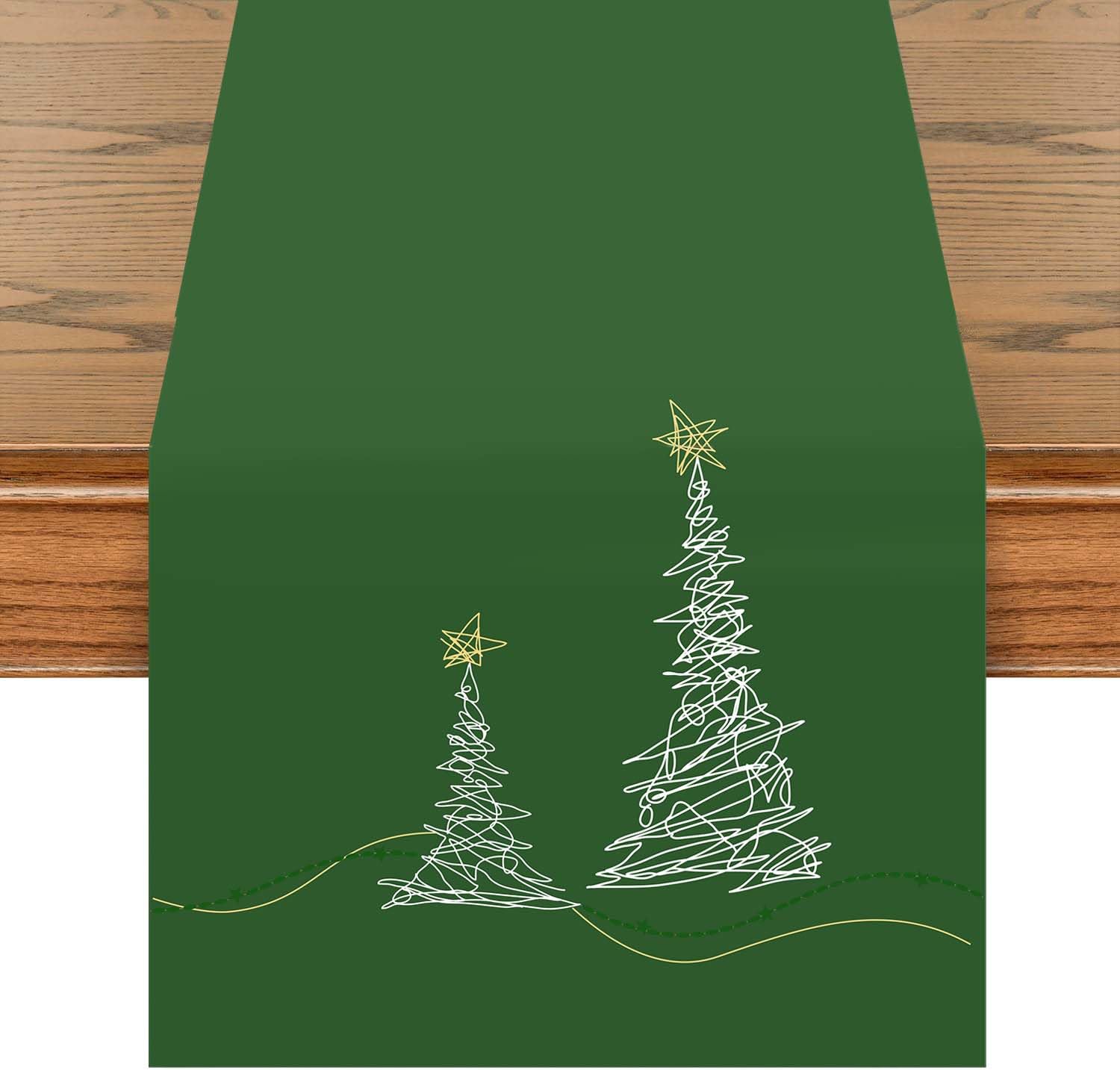 khevga Table Runner Tablecloth Christmas Modern in Grey with Embroidery Gold Silver (Green)