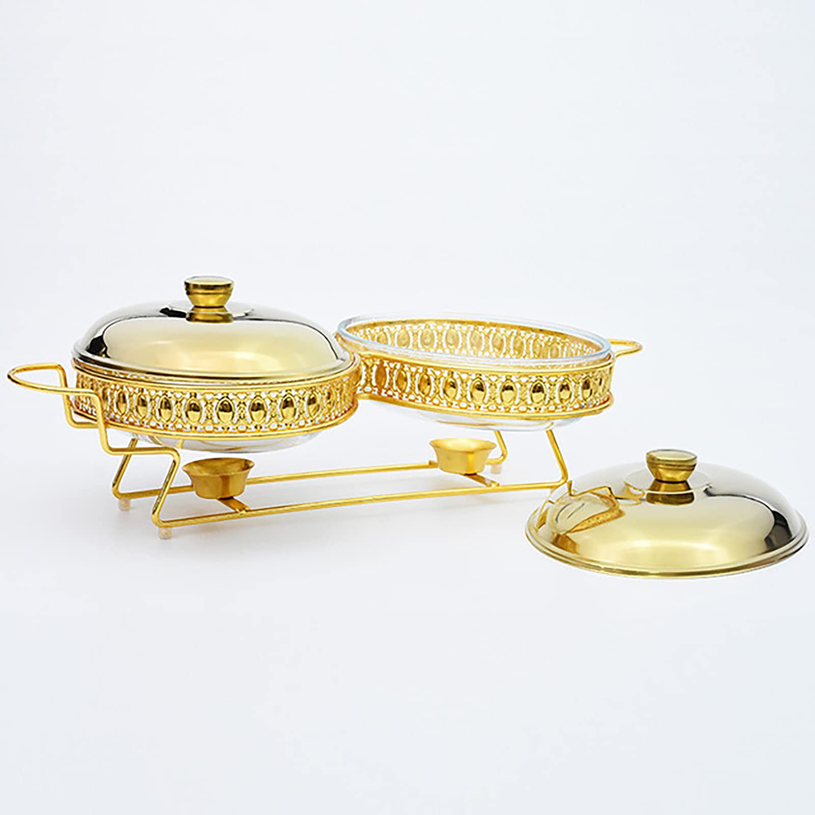 Set da Buffet per Scaldavivande in Acciaio Inossidabile da 3 Quart, Set Chafer con Coperchio, Scaldavivande per Feste Cucina Banchetti Pranzo,Gold