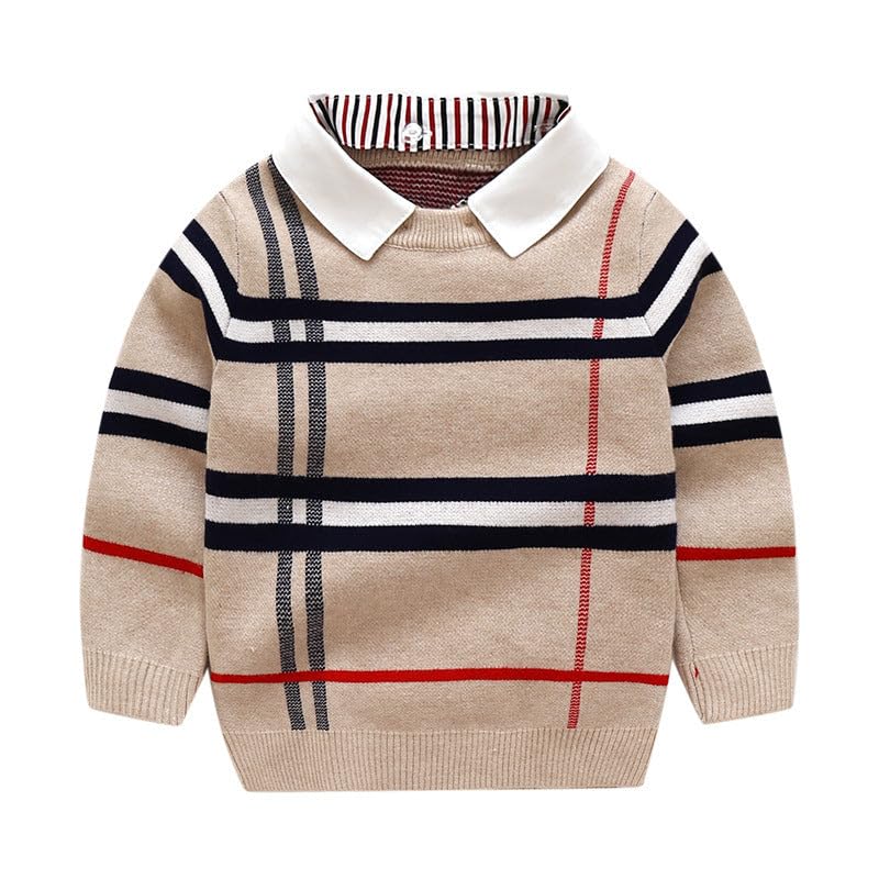 Preppy Boys Pullover Sweater with Collar - Apricot - 4 Years