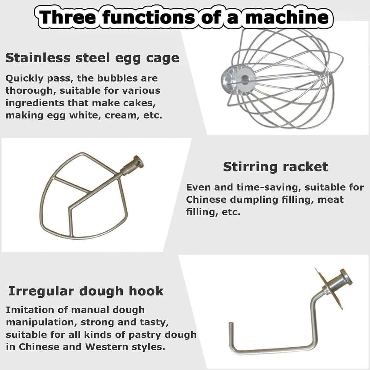 Impastatrice Elettrica da Cucina, Impastatrice a Spirale, Impastatrice per Torte 3 in 1,con Gancio per Impastare, Frusta, Frusta e Ciotola per Panificio Pizzeria Ristorante,7L
