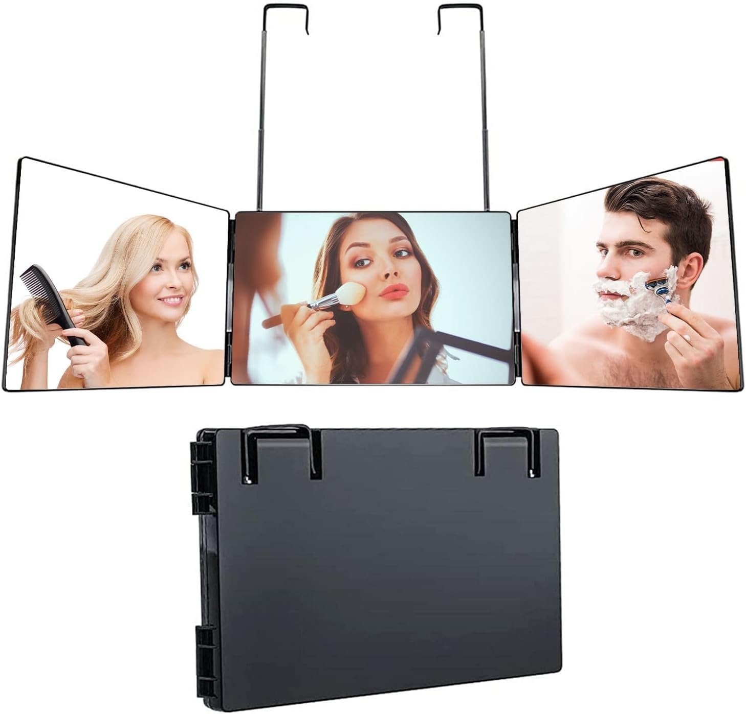 Meneflix 360 Mirror - Adjustable Telescoping Hooks - Self Haircut Mirror for Men - 3 Way Mirror for Hair Cutting - Mirror for Self Haircutting - Cut Your Own Hair Mirror