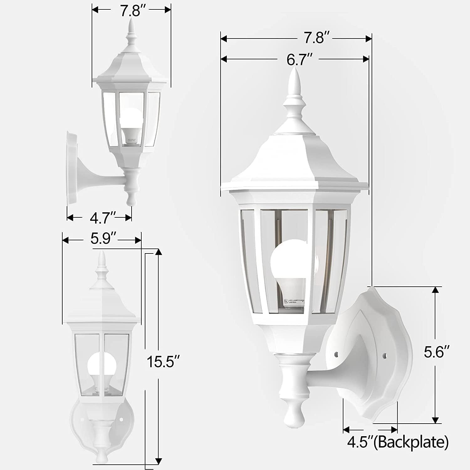 EMART Plastic Outdoor Wall Light Fixtures with Bulbs, Waterproof and Anti-Corrosion Porch Sconces, Exterior Lanterns Wall Mount Lamp for Outside, Garage, Front Door, House, Patio, 2 Pack, White