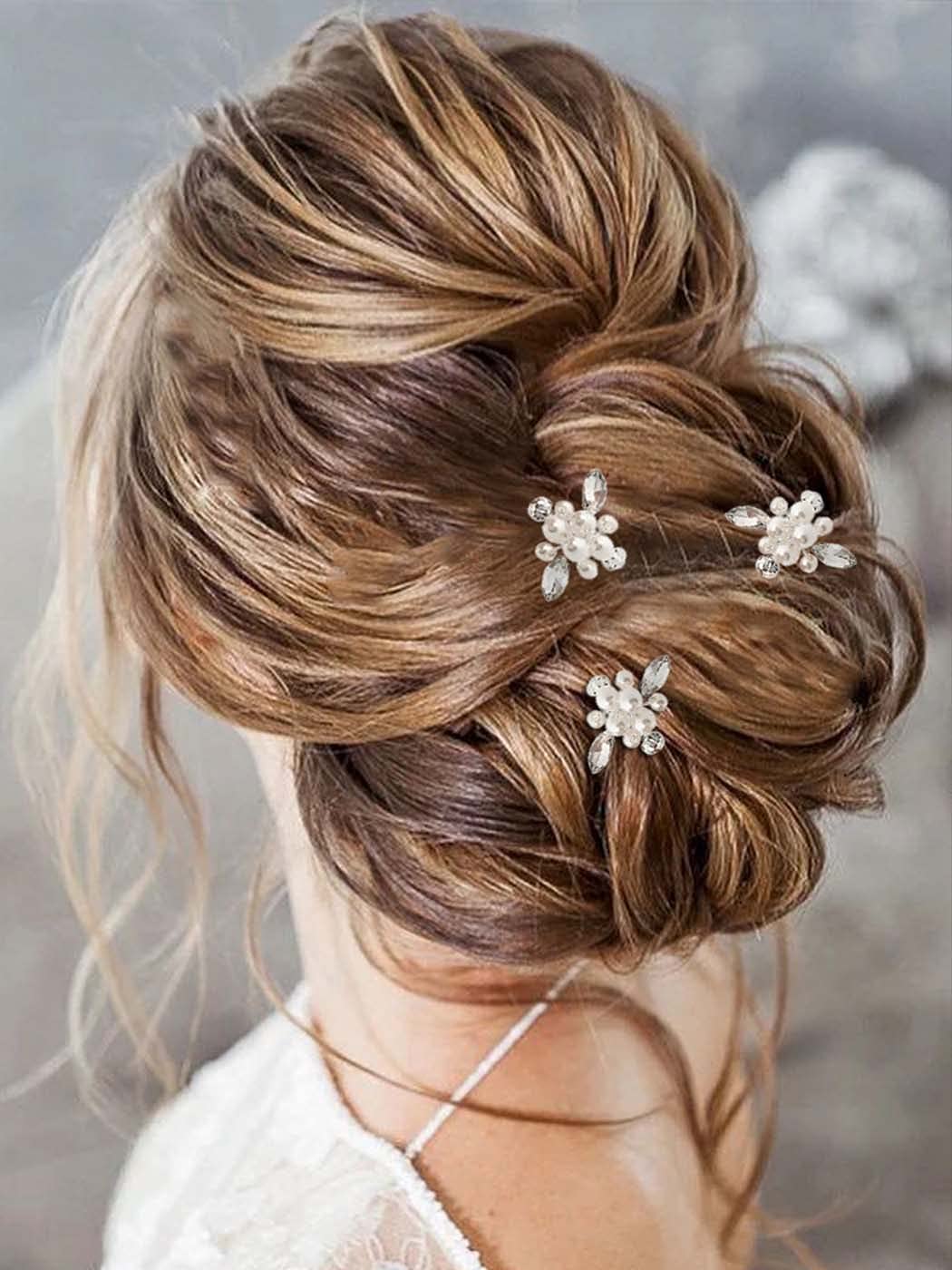 Latious Silver Bride Wedding Hair Pins Crystal Bridal Hair Piece Pearl Hair Accessories for Women and Girls (Pack of 3) (A-Silver)