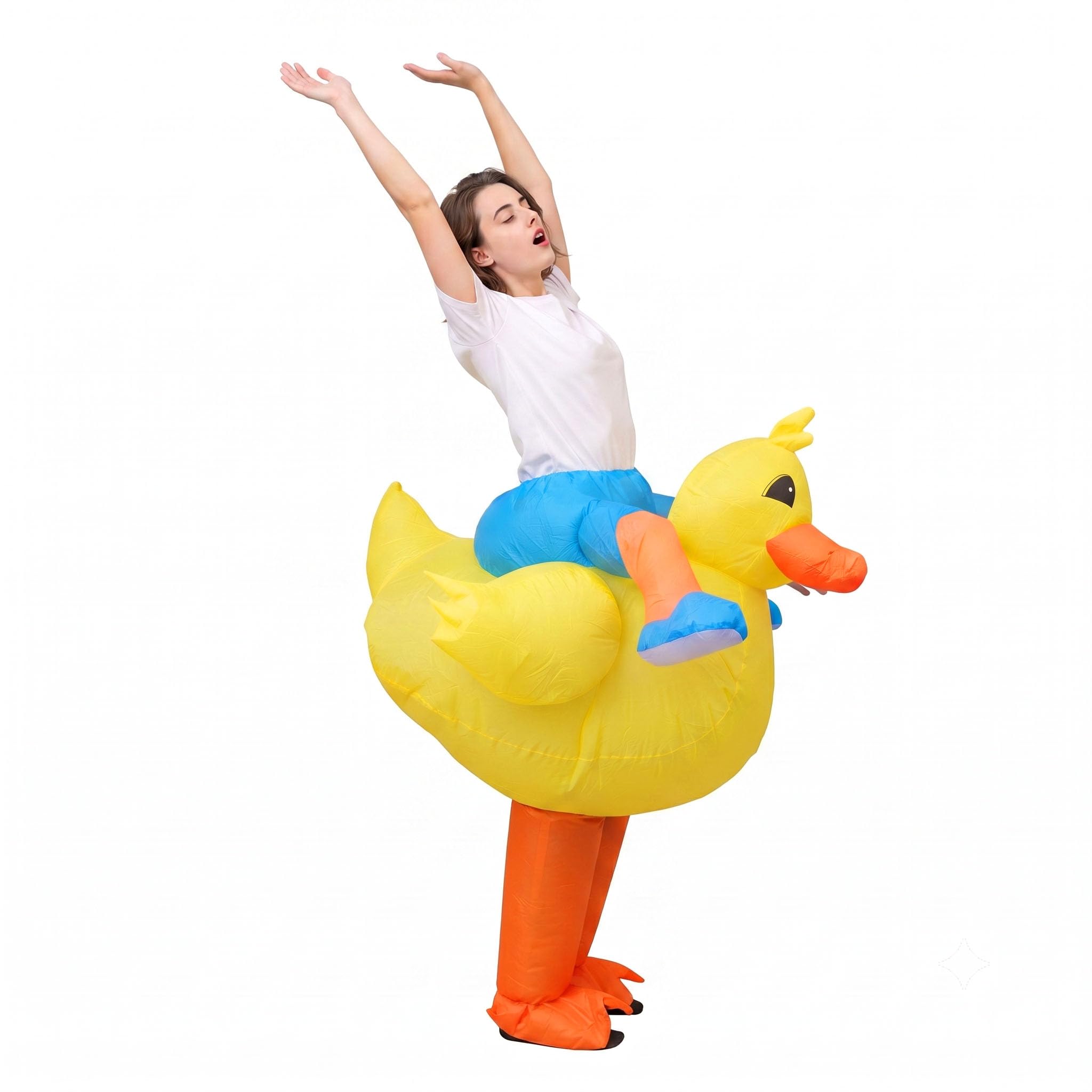 YTRWEQZXC Funny Ride On Inflatable Duck Costume Adult (150-190cm) | Blow Up Animal Outfit | Yellow Duck Fancy Dress Jumpsuit for Halloween, Carnival, Christmas & Office Parties
