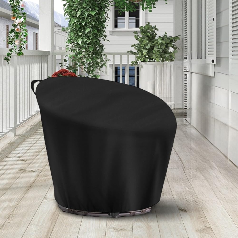 Papasan Housse de Chaise imperméable et Robuste Oxford 210D avec Cordon de Serrage pour Patio extérieur, Sauce, Oeuf, Chaise Ronde en Osier adaptée aux intempéries (Noir 120 x 46 x 89