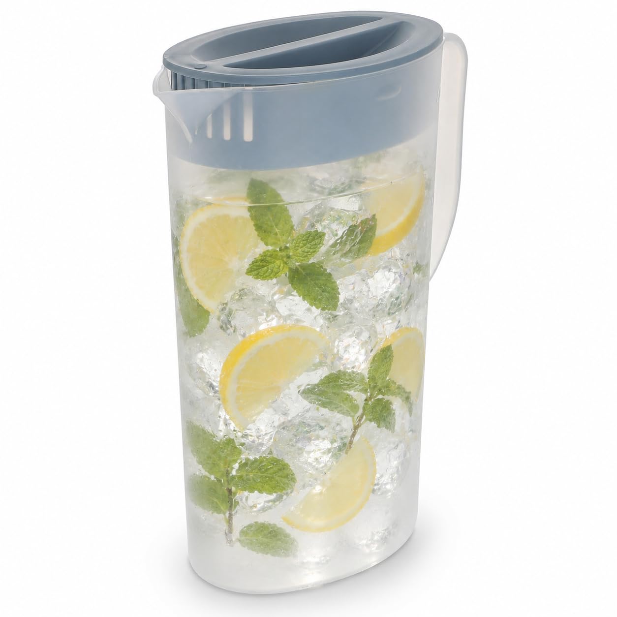 Caraffa per acqua in plastica da 2 l, con coperchio e manico, infrangibile, per frigorifero, caraffa trasparente per succo di limonata, latte, tè freddo e bevande fredde