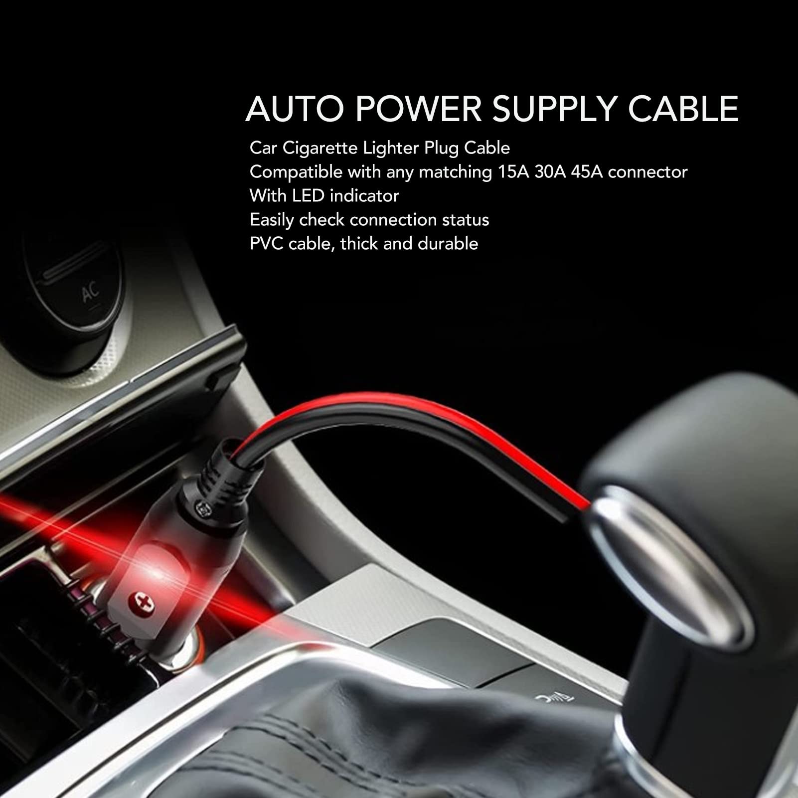 Fyearfly Cable de Transferencia de Mechero A Anderson, Encendedor de Coche Adaptador de Extensión Cable Cable de Alimentación Enchufe Macho A Anderson Socket con Indicador Led, 220V MAX