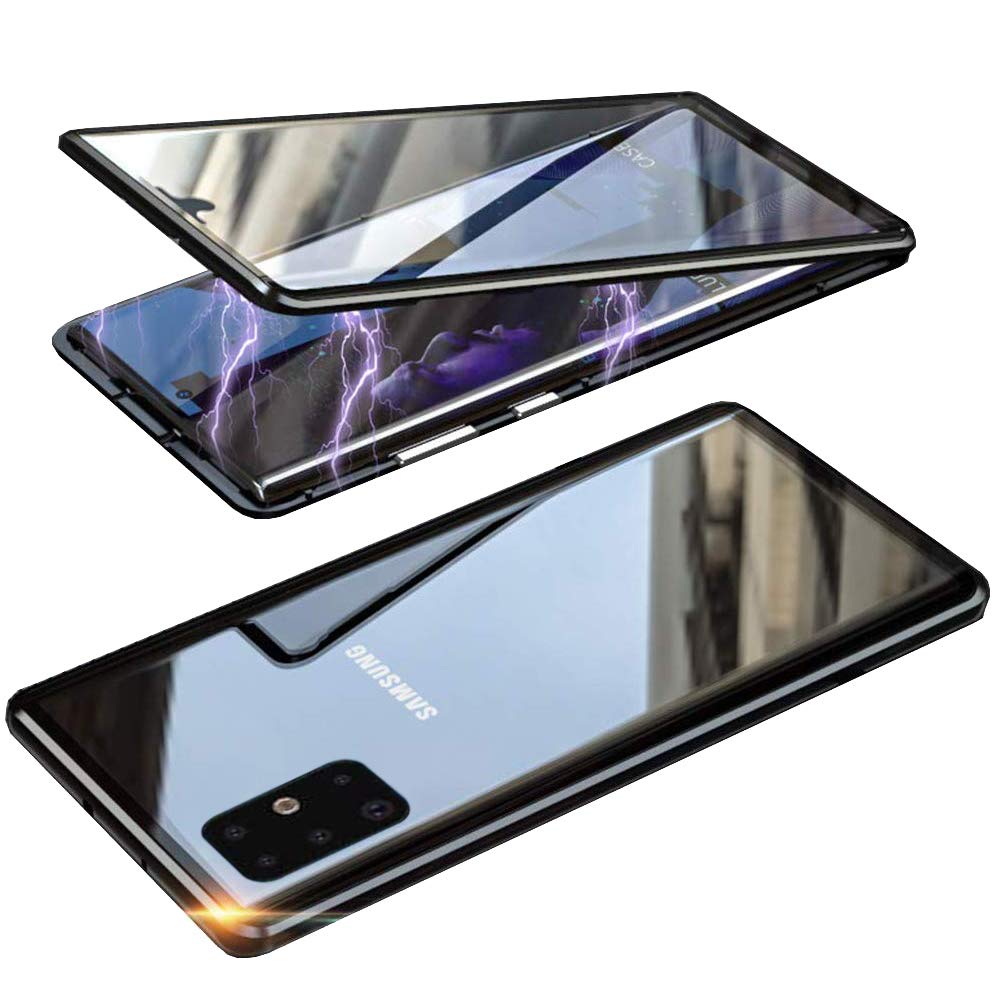 Magnetic Case for Samsung Galaxy S20+ Plus, HONTECH Magnetic Adsorption Case Front and Back Clear Tempered Glass with Built-in Screen Protector Metal Bumper Flip Cover 6.7 inch 2020 (Black)