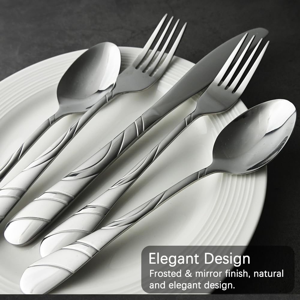 20-Piece Silverware Set for 4, 18/0 Frosted & Mirror Finish Stainless Steel Vintage Flatware Set, Modern Cutlery Set for Home Wedding Restaurant Housewarming Party Event Serving For 4 — Amazon image 5