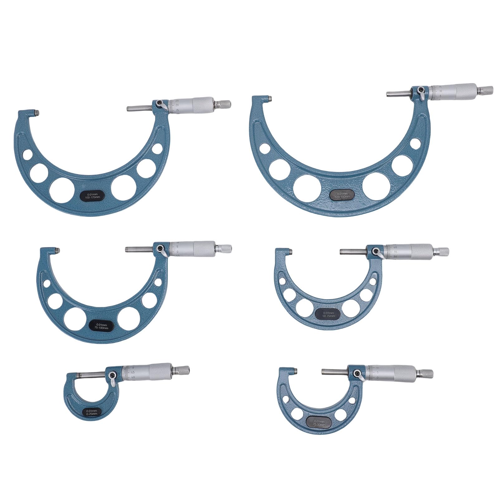 Yosoo Health Gear Mikrometer-Set, Edelstahl, Außen-Mikrometer-Set, 0 150 Mm, 0,01 Mm Teilung, 6-teilig, mit Ratschenanschlag, Aufbewahrungsbox für Maschinisten, Metallbearbeitungsmessungen
