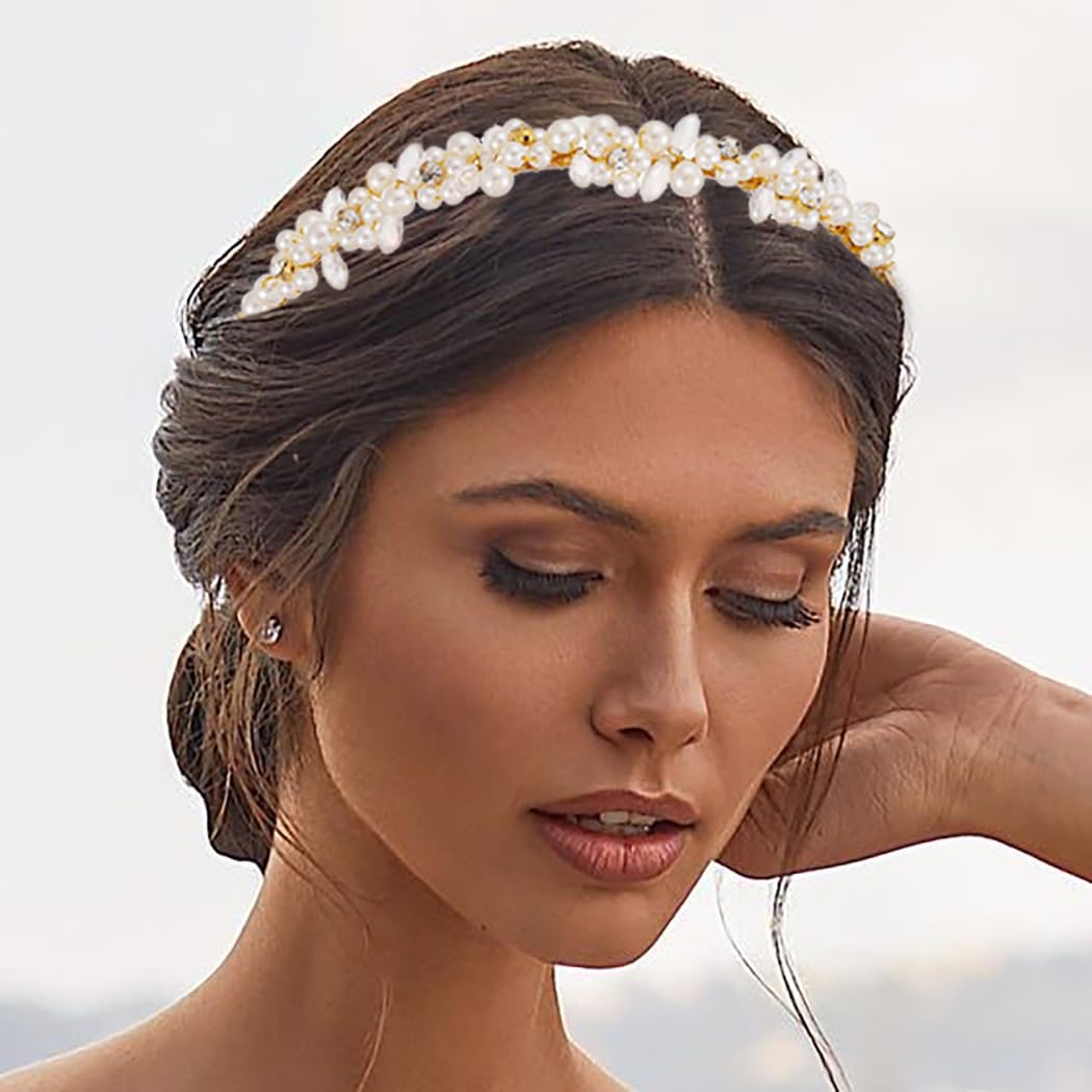 Zoestar Diadema de boda con cristales de perlas y diamantes de imitación, accesorios para el cabello para mujeres y niñas (dorado 1)