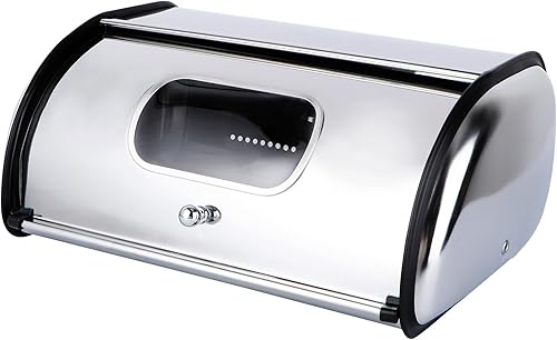 UPKOCH Panera de acero inoxidable para pan, panera para cocina, panera, caja de pan, soporte para pan