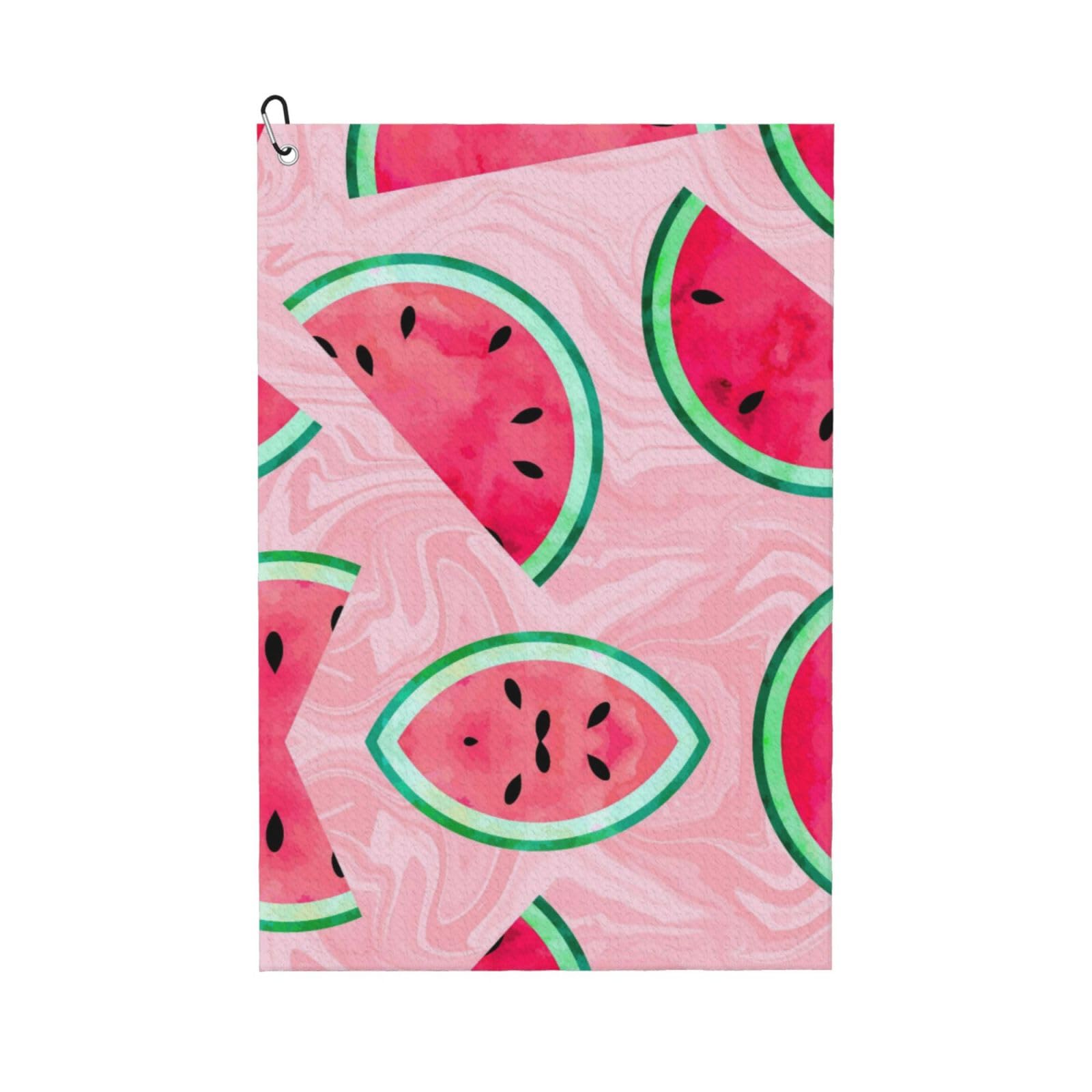 peiyeety Watercolor Watermelon Fruit Microfiber Golf Towel with Carabiner Clip, 16x24 Inch Absorbent Waffle Weave Towel for Golf Bags