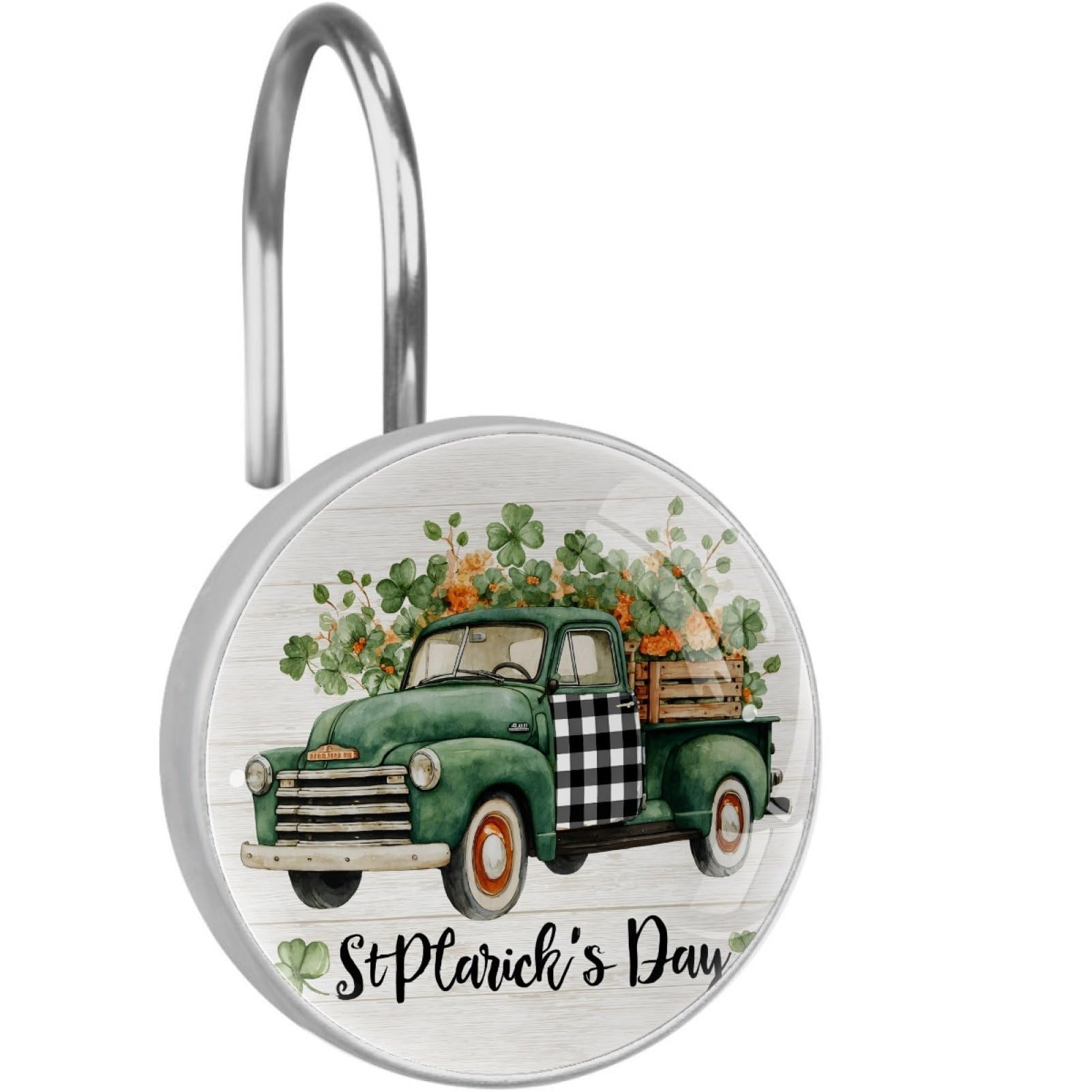 VAPOKF Decorative Shower Curtain Hook: St. Patrick's Day Truck Rustproof Stainless Steel Shower Curtain Ring for Bathroom - Shower Curtain Hook & Hangers - Set of 12
