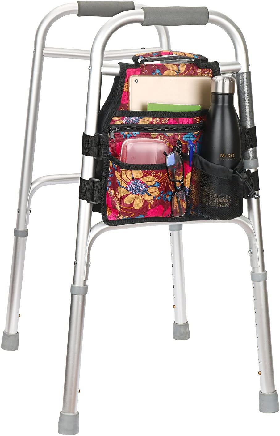Side Walker Bag with Cup Holder, Folding Walkers Side Accessaries Organizer Pouch Tote for Seniors, Elderly (Flower) : Health & Household