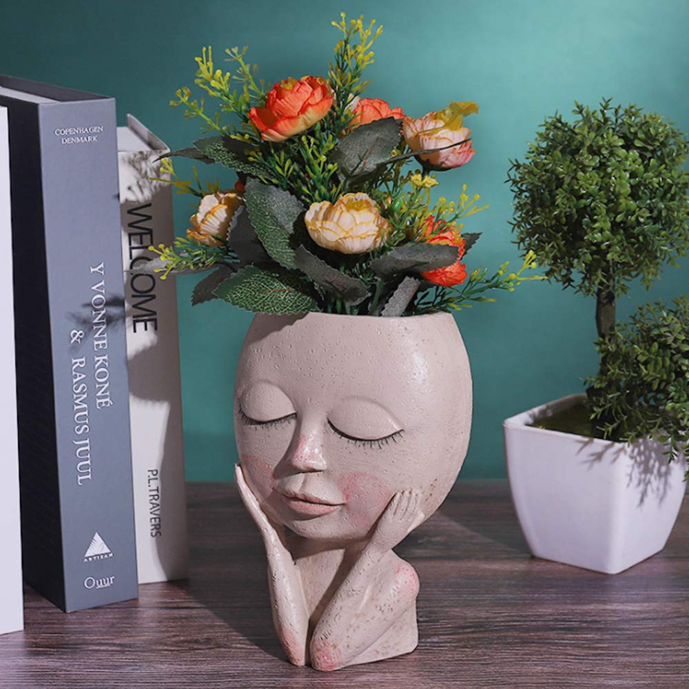 PovKeever Vaso A Forma Di Testa Per Piante Grasse E Fiori - Statua In Resina Per Interni/Esterni, Scultura Creativa Per Giardino E Casa