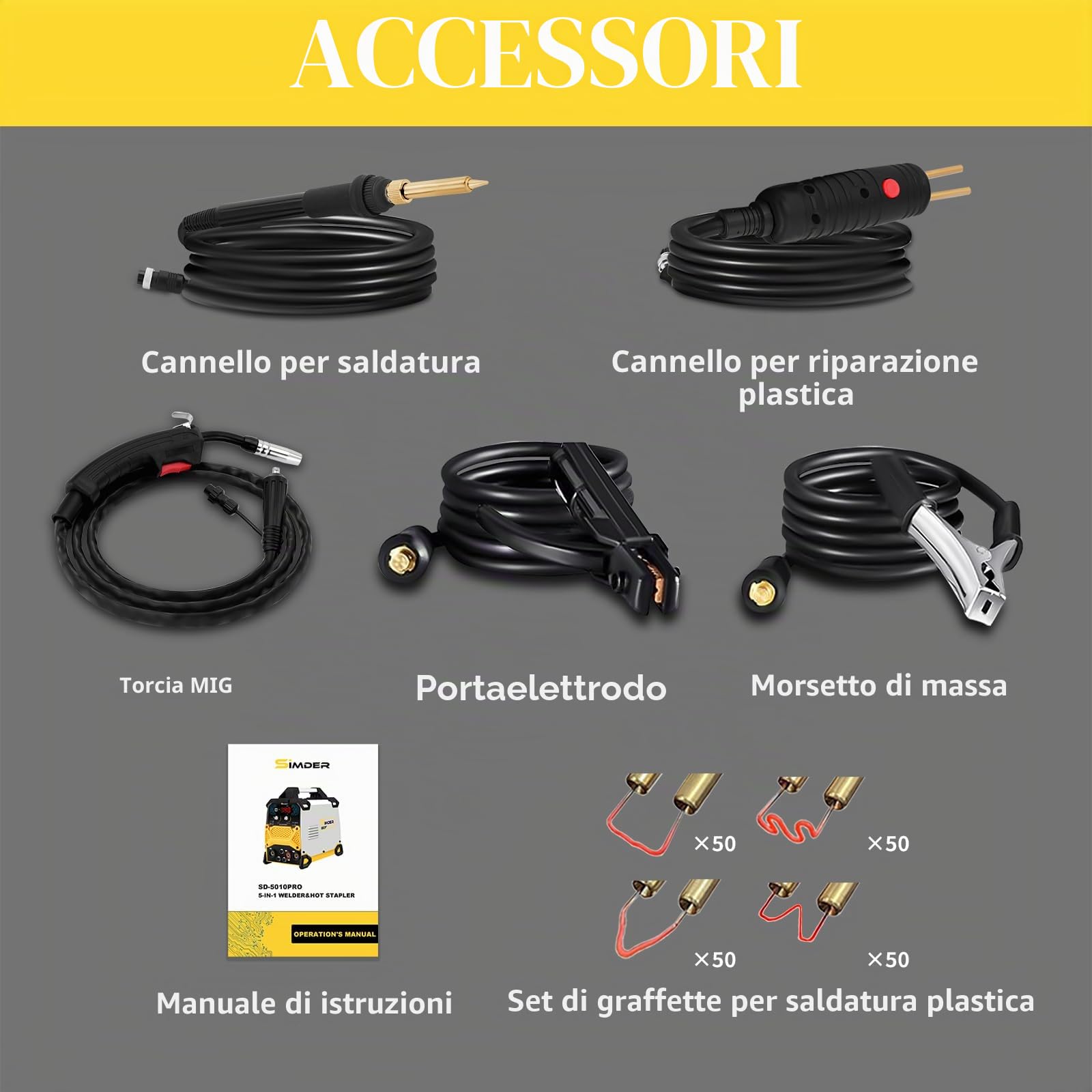 SSimder - Saldatrice 140 A, 5 in 1, MIG/TIG/MMA/plastica/saldatura | Riparazione auto, agricoltura, fai da te, riparazione in plastica, saldatore, IGBT, portatile, 5,15 kg, 220 V
