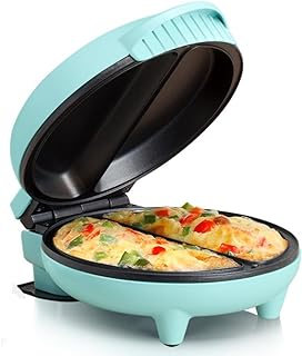 Holstein Housewares Stainless Steel 2 Section Omelet & Frittata Maker, Non Stick Coating, Easy To Clean, Indicator Lights, Compact Storage, Prepare Versatile Recipes in Minutes. 2 Portions, Mint