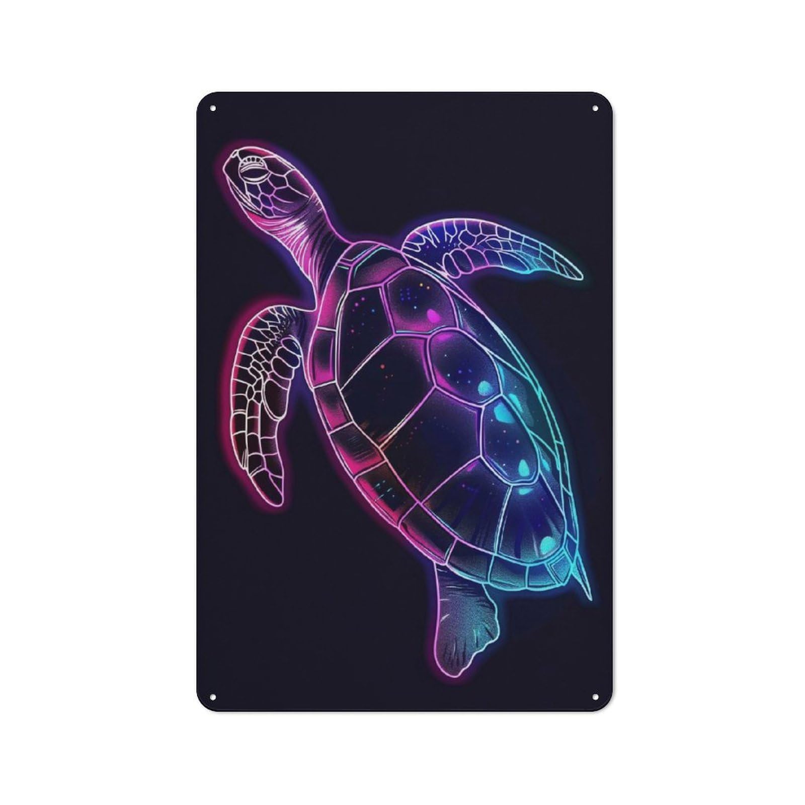 Turtle Neon Animal Warehouse Style Metal Wall Decor 30x20cm, Industrial Metal Sign for Workspace, Cafe, Hallway Or Garage