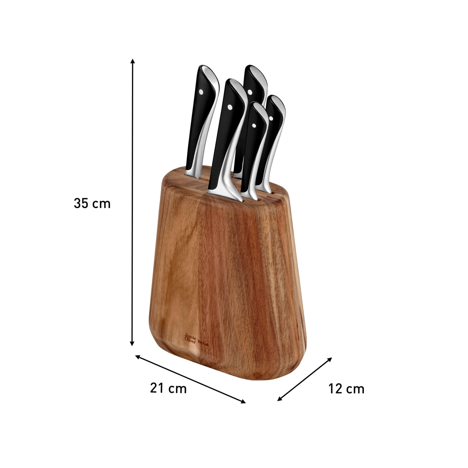 Tefal JAMIE OLIVER by Bloc + 5 Couteaux de cuisine, Chef 20 cm, Santoku 16.5 cm, Pain 20 cm, Utilité 12 cm, Office 9 cm K267S556