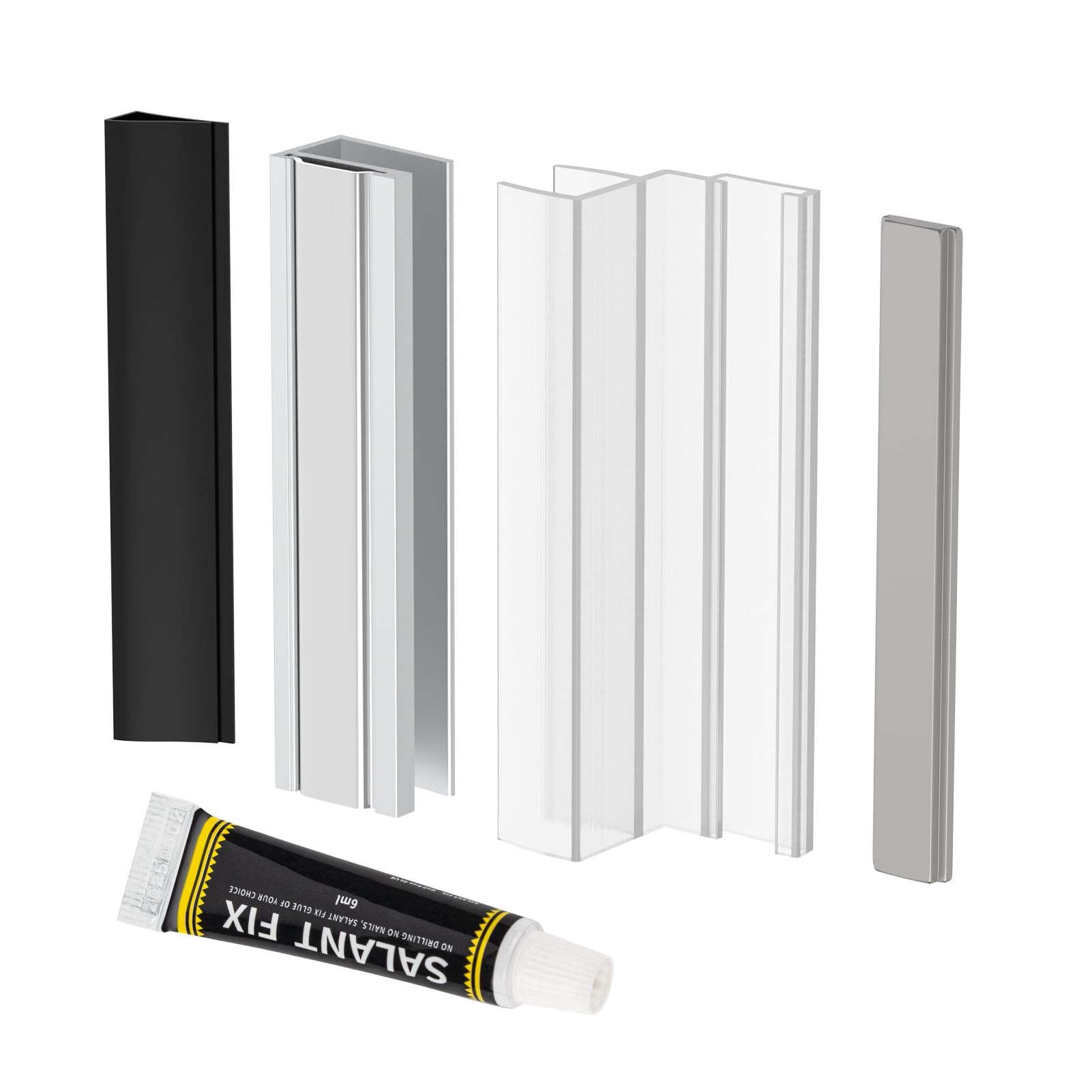 U Channel Door Frame with Metal Strike for 1/8" 5/32" 3/16" and 1/4" Thick Swing Glass Shower Doors, U Channel Door Frame with Clear Polycarbonate and