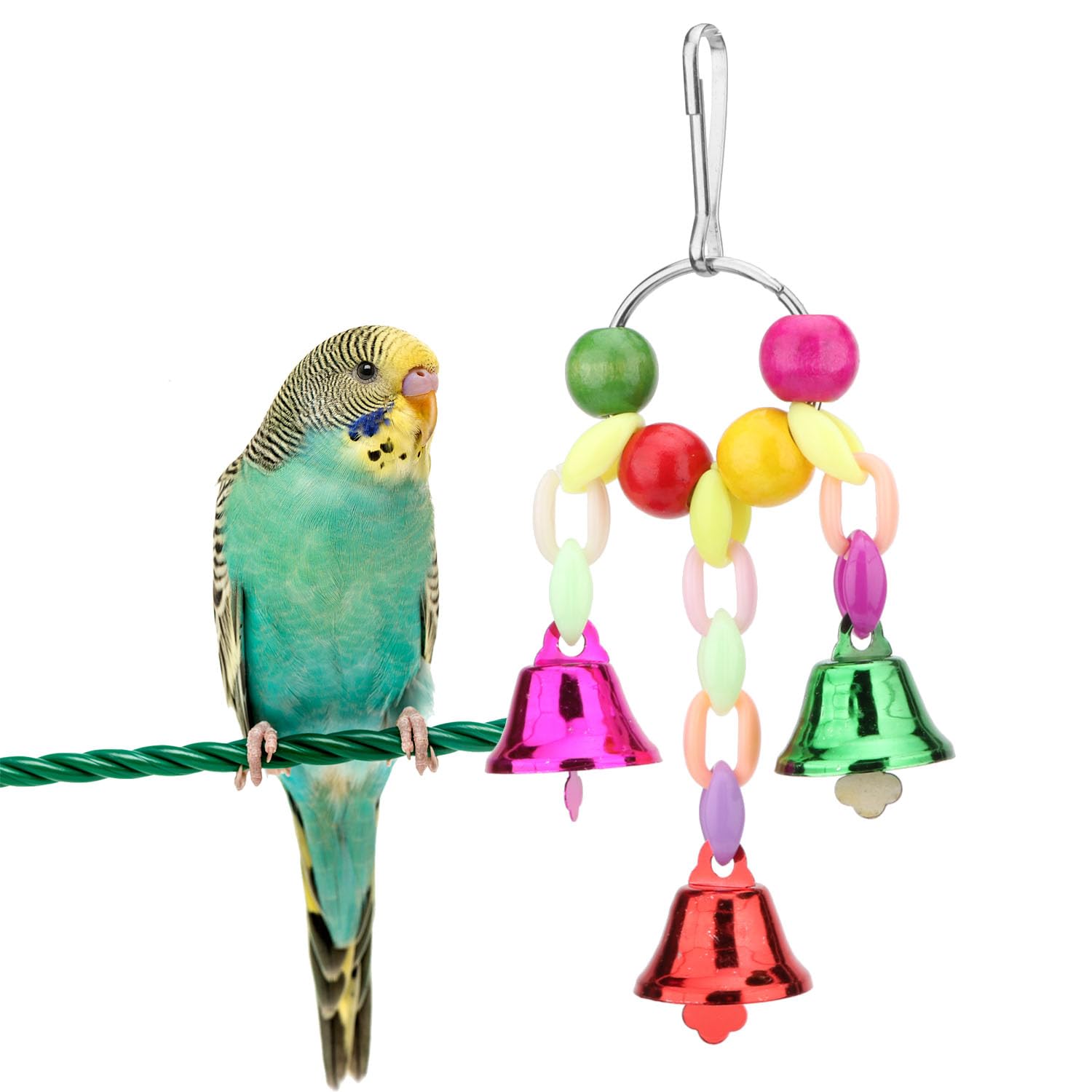Hypeety Birds Cage Accessory Parrot Macaw Chew Bell Toys Colorful Swing Hanging Toy (B)