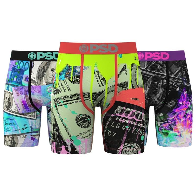 PSD Men's Boxer Briefs - Money Hype 3 Pack, 7 Inch Inseam, Stretchy Moisture-Wicking Boxer Briefs for Men Pack, X-Large