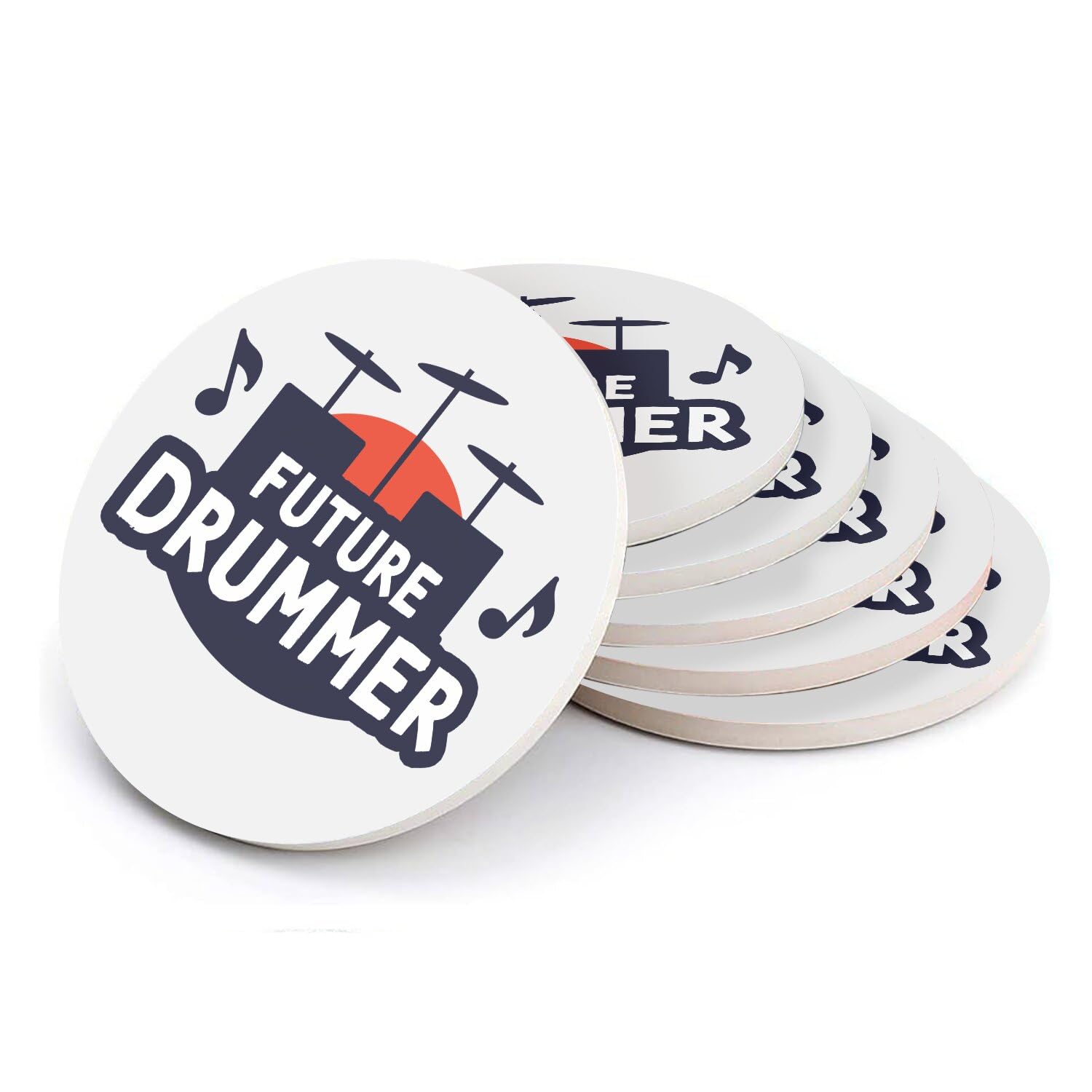 Sous verre ronds céramique lot de 6 dessous de verre musique batteur