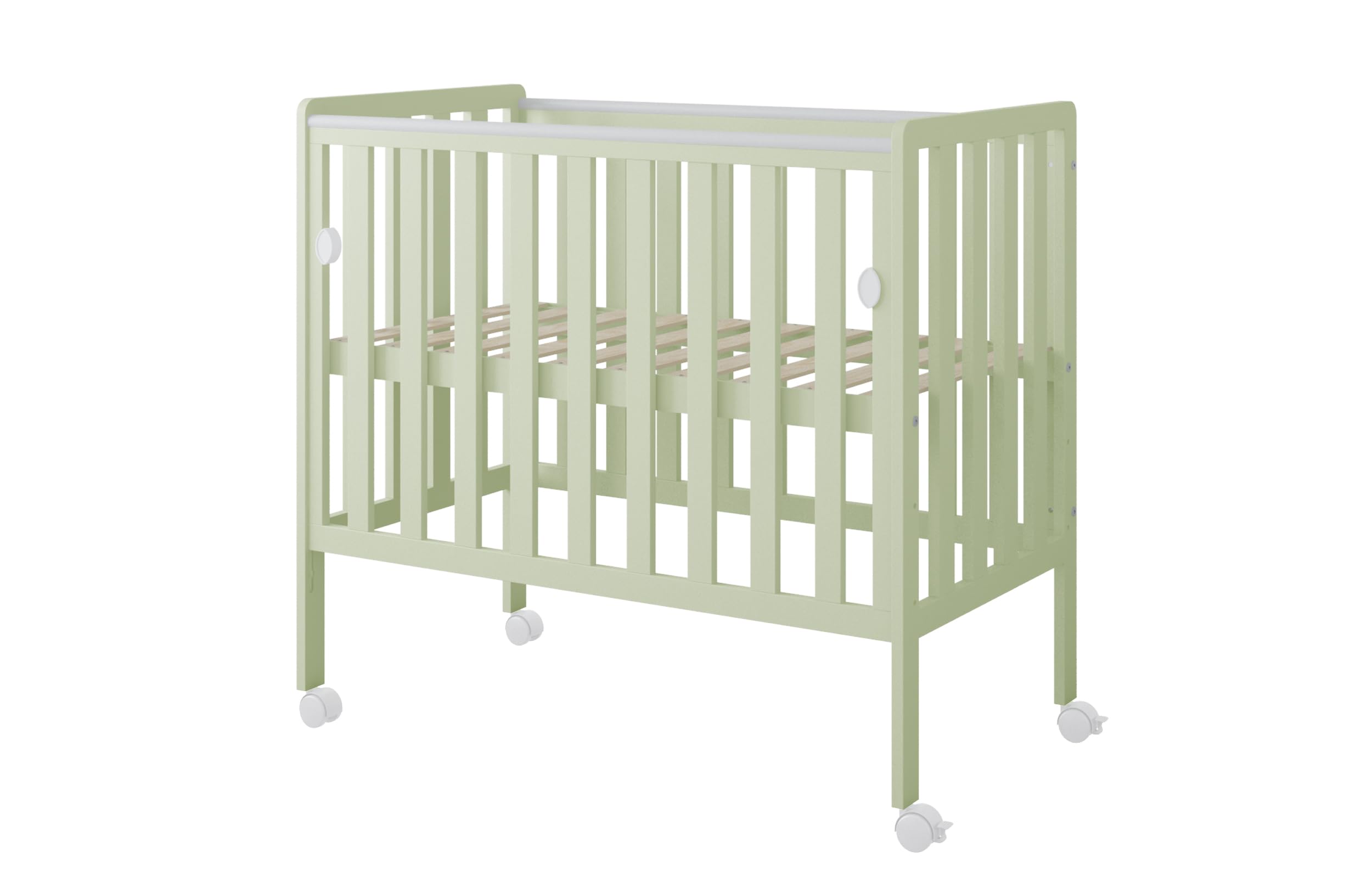 zee Bambi Mint Beistellbett Baby mit Rollen 100x50 cm Tragbar Babybett Verstellbarer Stubenwagen Kinder Bett im Minimalistischen Skandinavischen Stil 3-Fach Höhenverstellbar