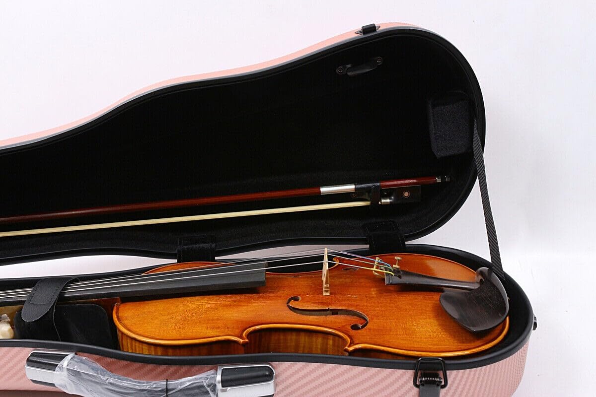 4/4 Violinenkoffer in voller Größe, Kohlefaser, leicht, bunt, mit starkem Gurt, Violinentasche (Roségold)