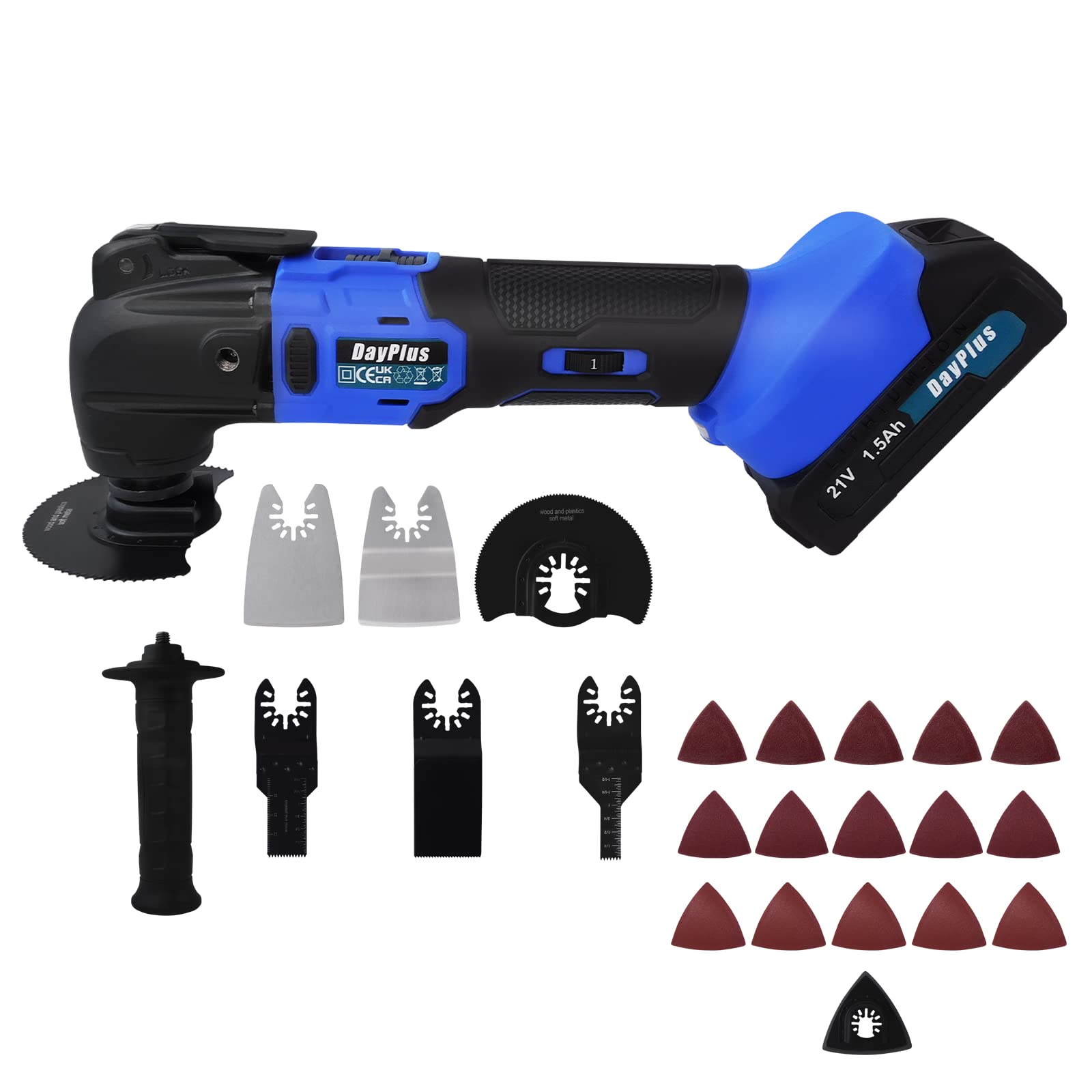 Elektryczne narzędzie wielofunkcyjne oscylacyjne, 300 W, elektryczne akumulatorowe narzędzia ręczne, szlifierka szczegółowa z zestawem akcesoriów, wielofunkcyjny kąt oscylacji 4°, 6000-2000 OPM