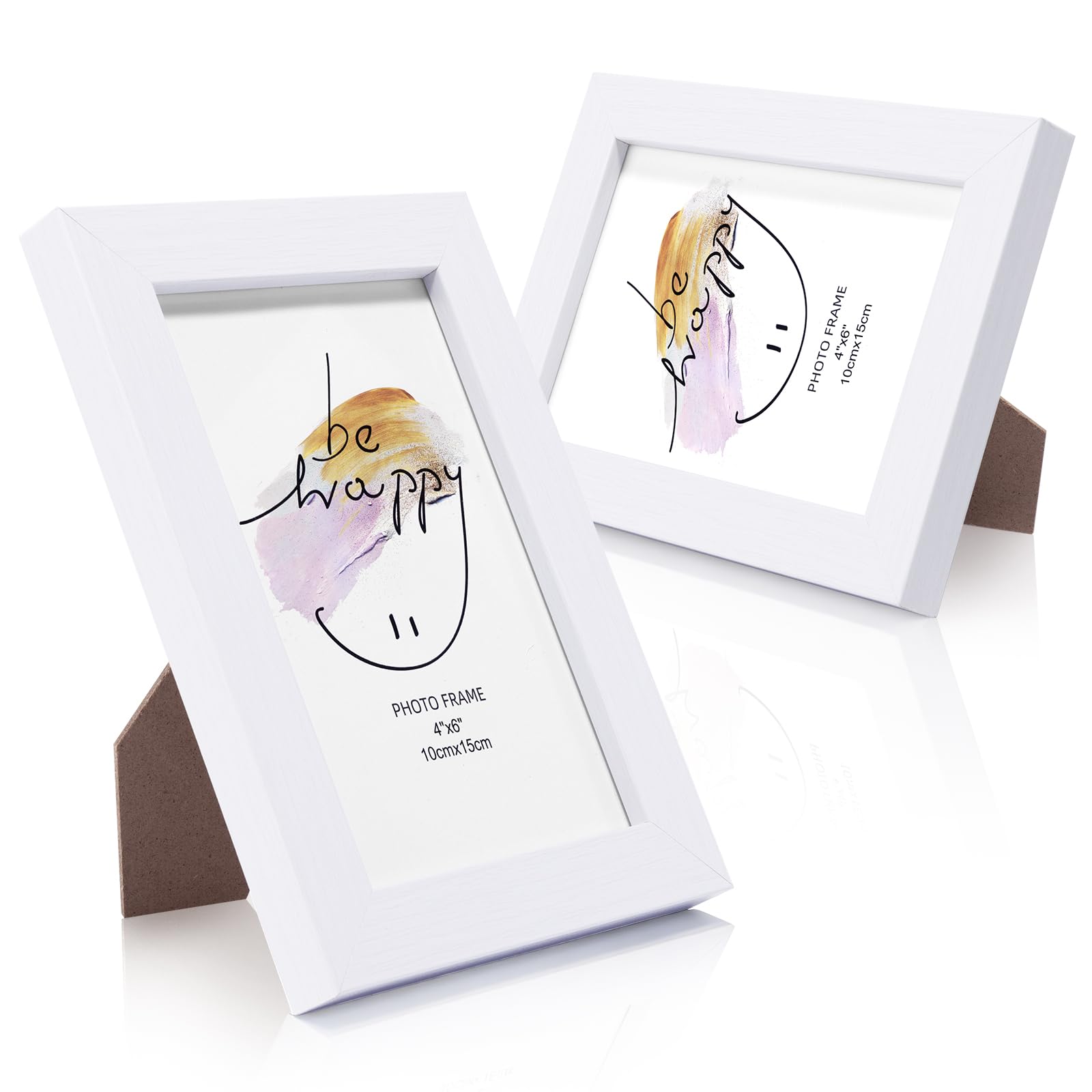 6x4 Picture Frame, 2 Pack Photo Frames Set, White Picture Frames with Wall Hooks, Dual Orientation (Landscape/Portrait), for Home, Office, and Gallery Decoration (White)