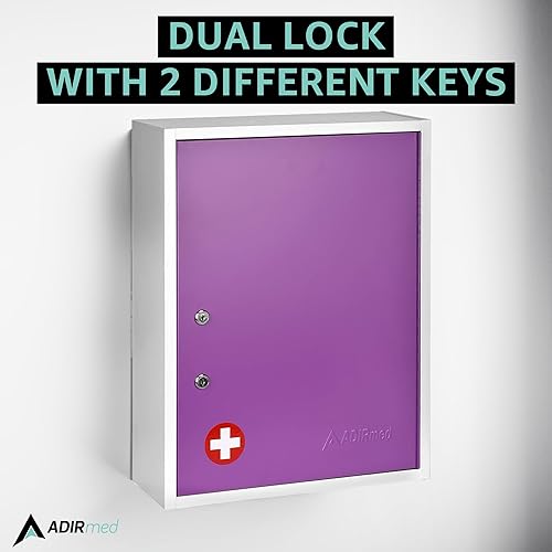 Miniatura 4 de AdirMed Botiquín de medicina con bloqueo, gabinete de primeros auxilios para montar en la pared con cerradura, botiquín de pared con cerradura doble
