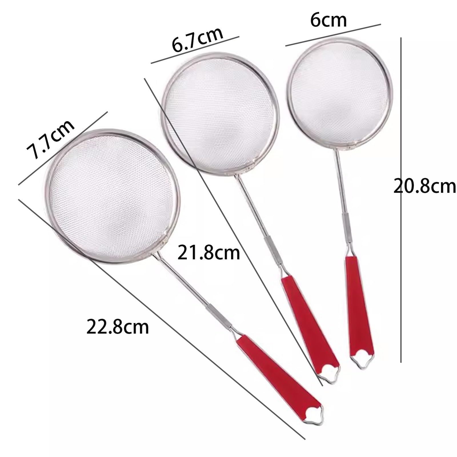 Tamiz de harina de acero inoxidable, tamiz de cocina de acero inoxidable de 3 piezas, colador de freír profundo, tamiz de malla fina, cocina para colar o drenar