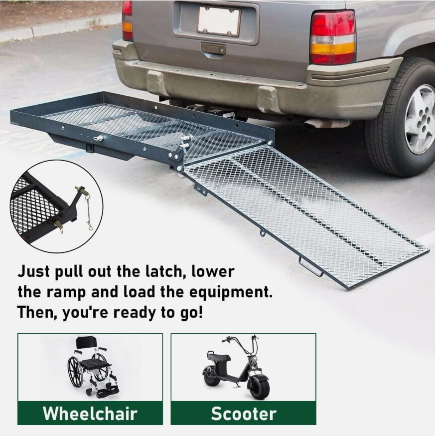 Mobility Carrier Trailer Hitch Mount Cargo Folding Wheelchair Scooter Rack Ramp