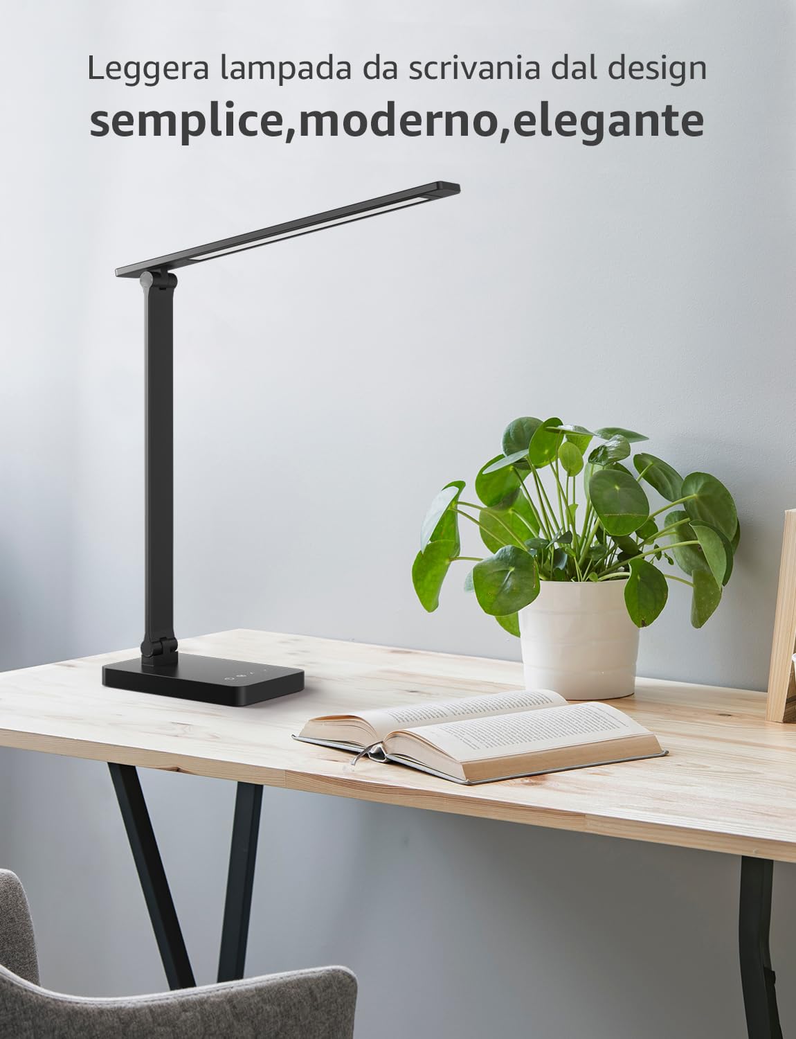 Lepro Lampada da Tavolo LED, 750LM, 5 Colori e 5 Livelli di Luminosità Dimmerabile,Lampada da Scrivania Protezione Occhi, Lampada da Comodino, Luce di Lettura per Bambini, Ufficio, Nero