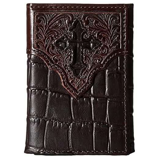 Ariat Men's Top Caiman Cross Overlay Trifold, Black Cherry, One Size