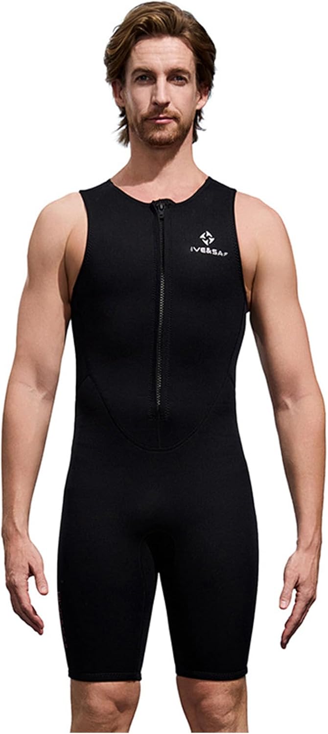 Mens 2mm Shorty Wetsuit Neoprene Diving Suit Front Zip Sleeveless Wet Suit Vest Swimsuit for Diving Snorkeling Kayaking Swimming