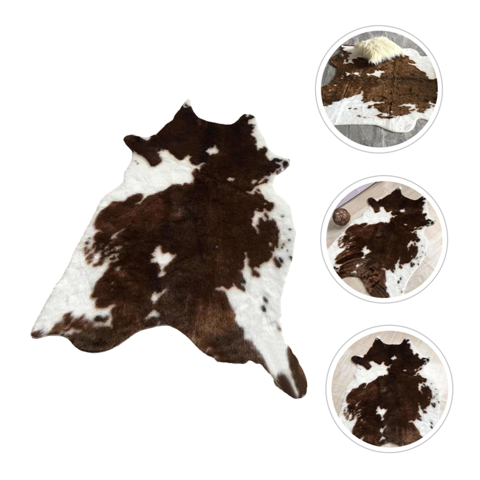 Tappeto Mucca Marrone in Pelle Sintetica Morbido e Lavabile, Cuscino da Pavimento Riutilizzabile per Decorazione Casa e Camera da Letto