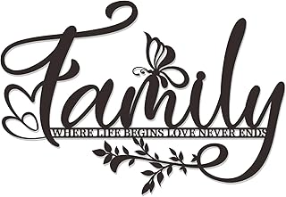 Zzbakress Family Tree Wall Art - Large Black Metal Sign - Love Never Ends - Living Room, Bedroom, Kitchen, Indoor/Outdoor Decor