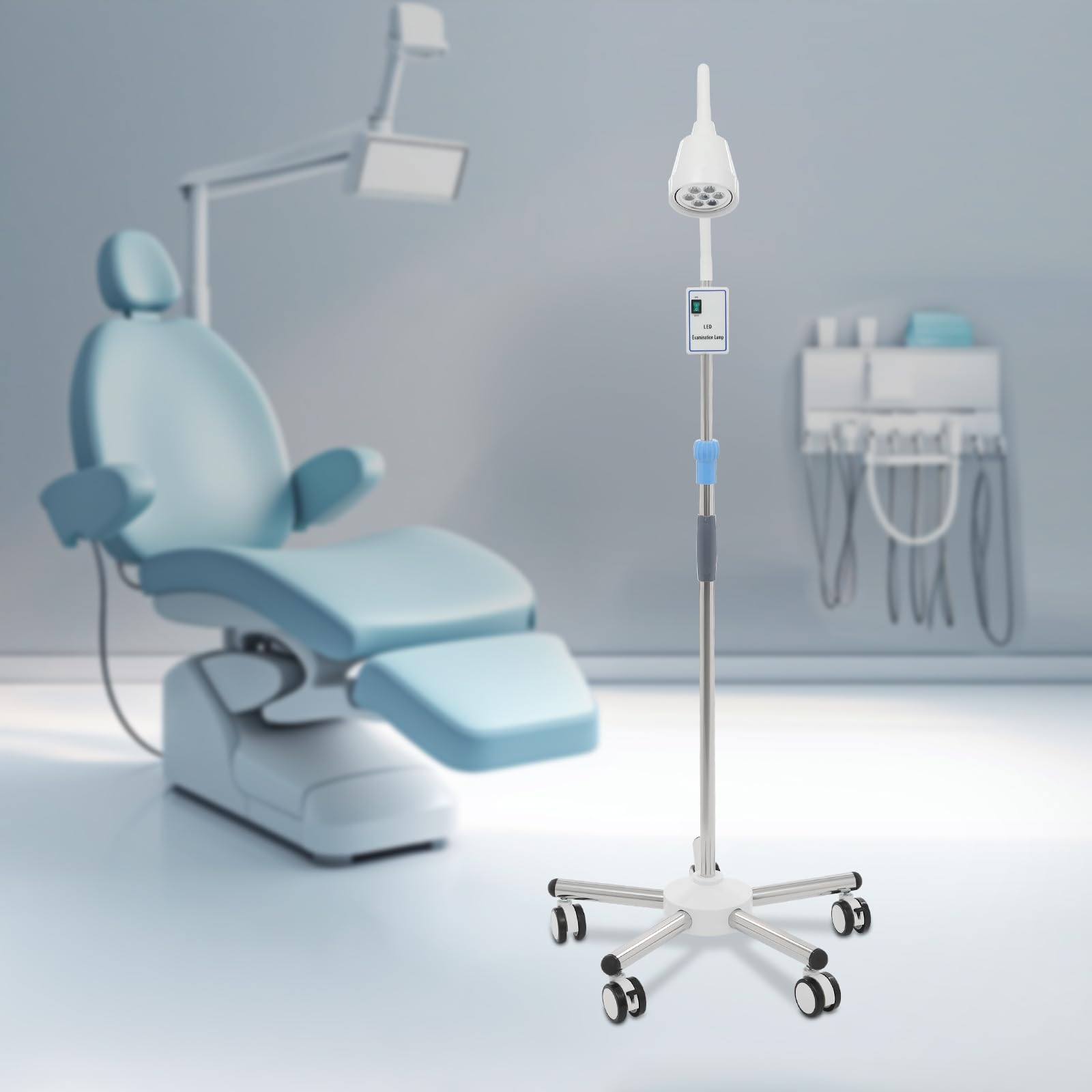 Lampe d'examen chirurgical LED - Lampe d'examen médical - Lampe de sol rotative à 360° - Éclairage dentaire et oral - Hauteur réglable